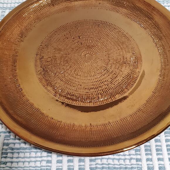 Vintage Creigiau Copper Lustre Plate Studio Pottery Ceramic Hammered MCM Wales - Picture 3 of 11